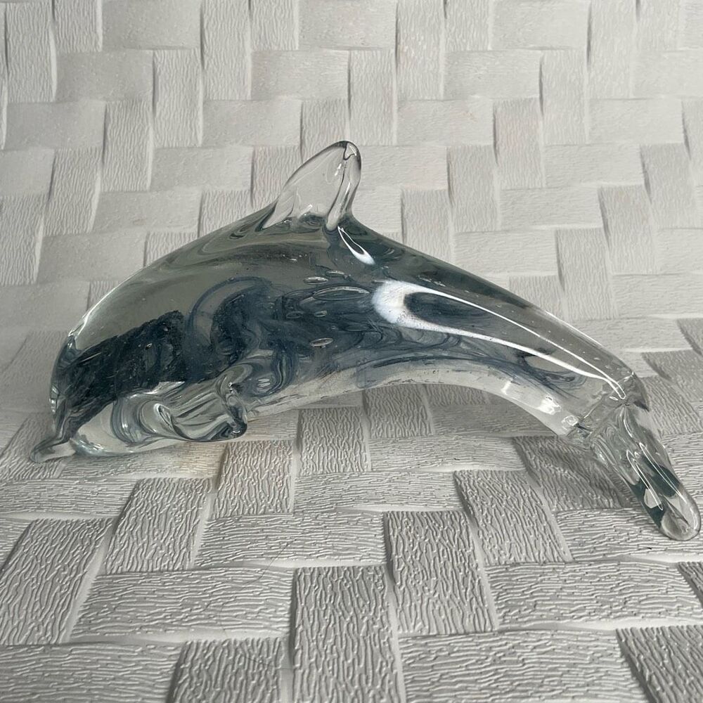 Dynasty Gallery Swirled Blown Art Glass Dolphin‎ Blue Swirl Figurine Paperweight